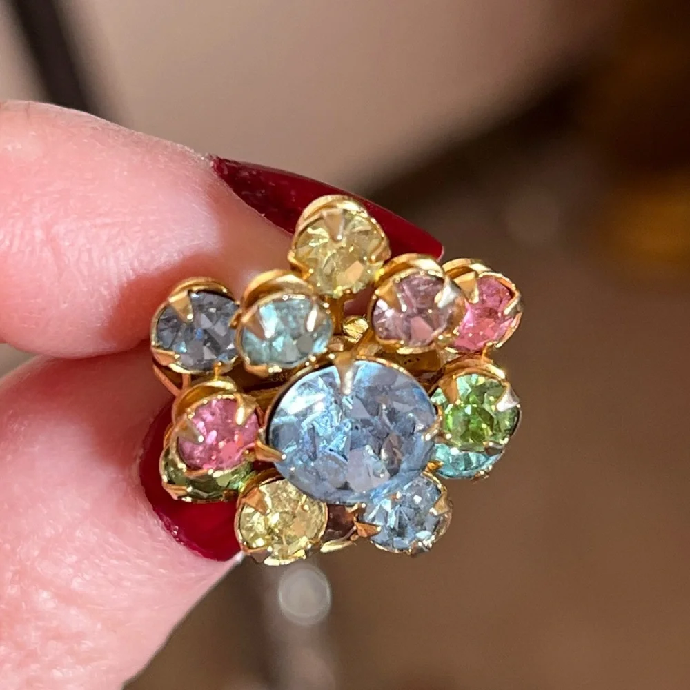 Vintage antique art deco Retro Crystal Pastel fruit salad Mini Flower Brooch - Picture 6 of 13